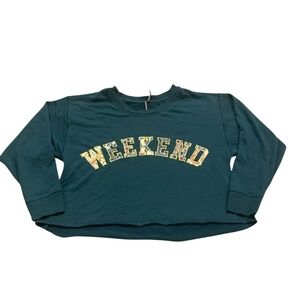 Anthropologie Weekend Crop Sweatshirt M Cottagecore Athleisure‎ Green Jumper
